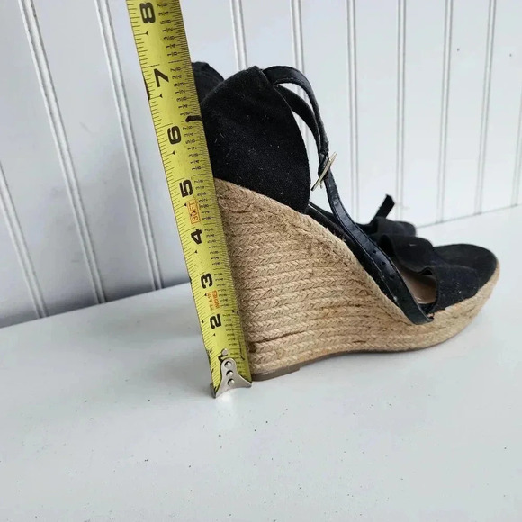 Express Womens Black Summer Platform Heel Wedges Ankle Strap Sz 6 - Picture 7 of 9